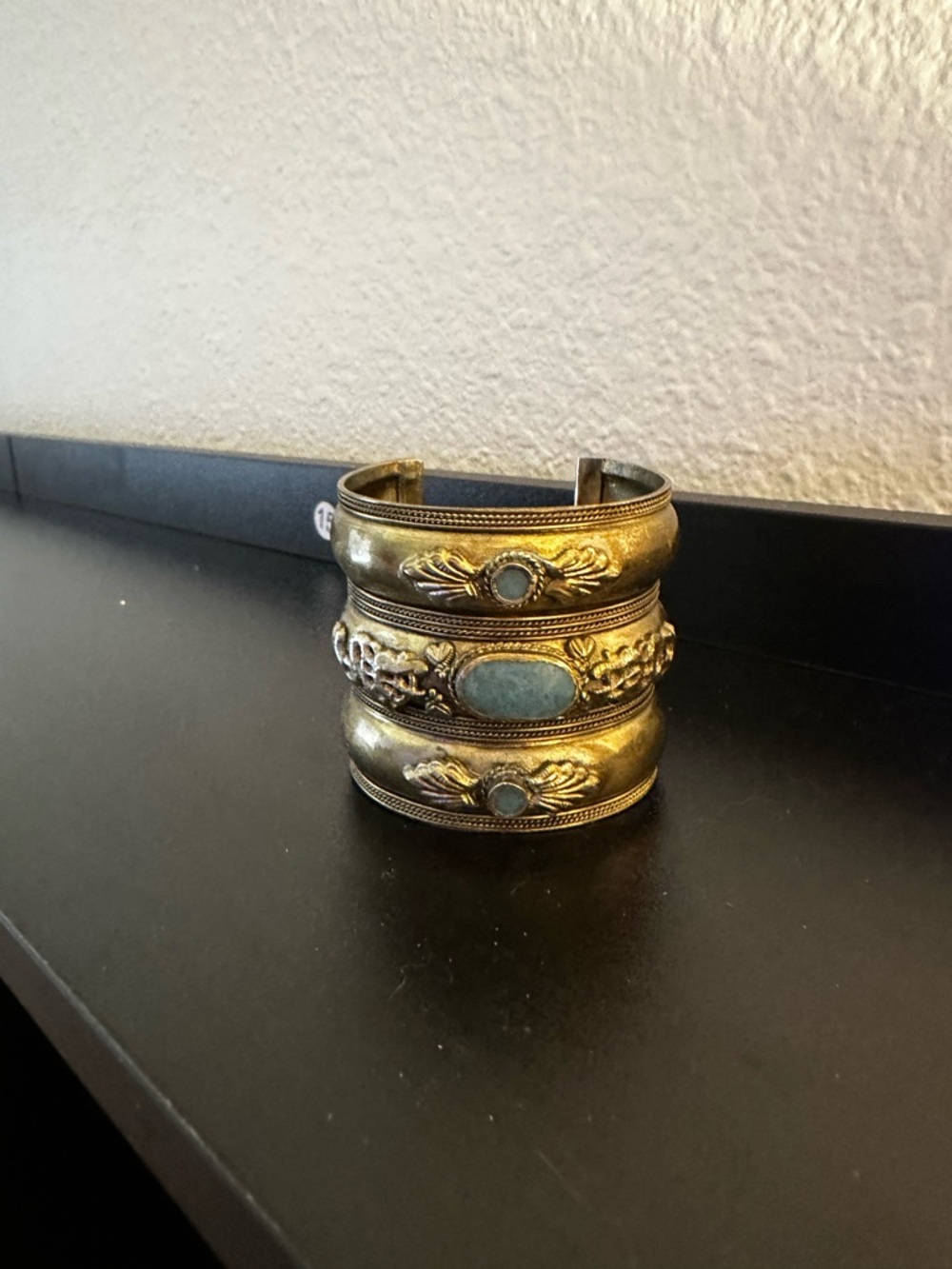 Antique-Style Gold Cuff Bracelet with faux Turquoise Accents